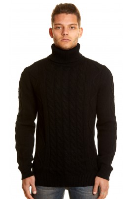 PURE CASHMERE BLACK TWIST TURTLENECK SWEATER