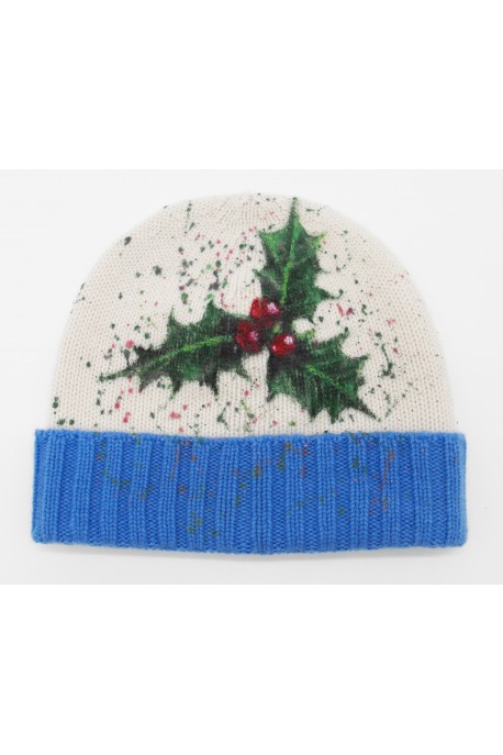 Cappello in puro cashmere stampa Natale